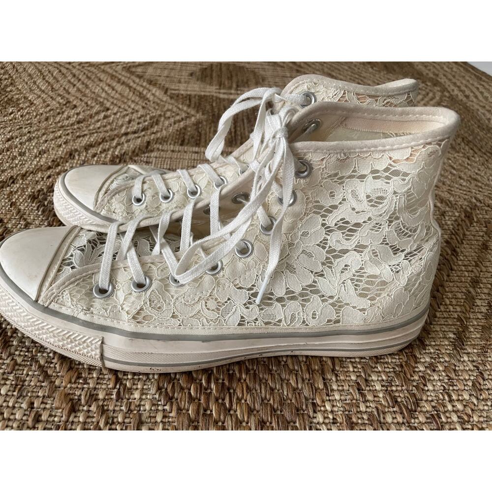 Converse Pre-loved White Lace High tops SZ 9.5 - Picture 10 of 11